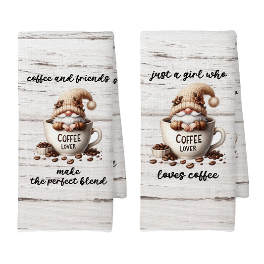 CUANFDDSF Coffee Gnomes Coffee Bar Decor Kitchen Towels Set of 2, Coffee Lover Gifts for Women Girls, Bar Accessories Decoration Tea Towels Kitchen Hand Towels 16x24 Inch