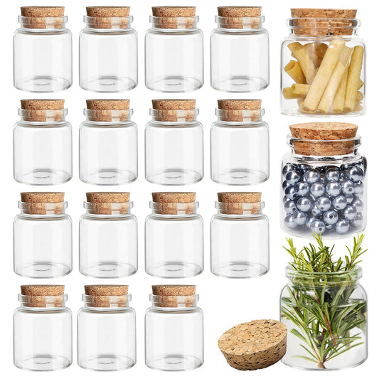 Acetiti 15 Pcs 50ml Small Glass Jars with Cork Stoppers, 45mm x 53mm Clear Glass Bottles Empty Mini Storage Bottles Spell Jars Message Bottle for Wedding Party Favors DIY Crafts Art Decoration