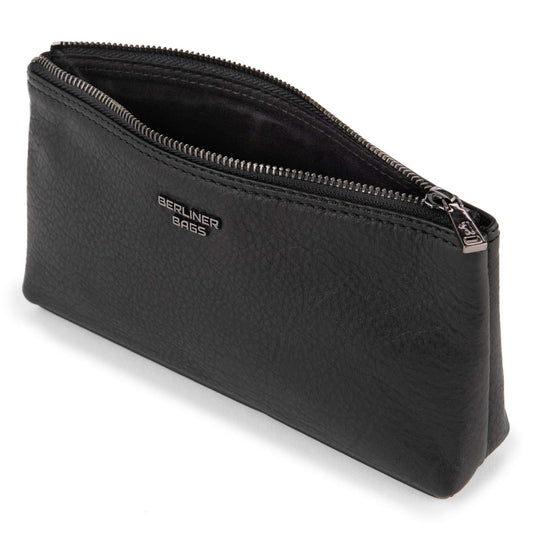 BERLINER BAGS Premium Genuine Leather Makeup Bag Anna, Cosmetic Bag for Purse, Travel and Cosmetics Pouch with Zipper for Women - Black