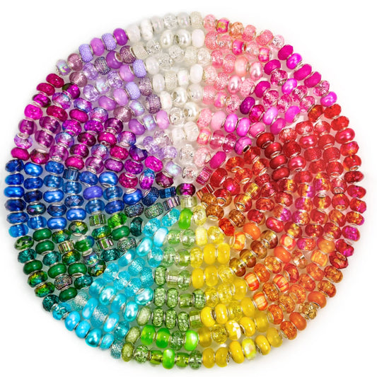 Cludoo Large Hole Glass Beads for Jewelry Making, 224PCS European Beads Bulk Mixed Color Spacer Bead with Rhinestones Lampwork Beads for DIY Craft Charms Bracelet Necklace Earring Making