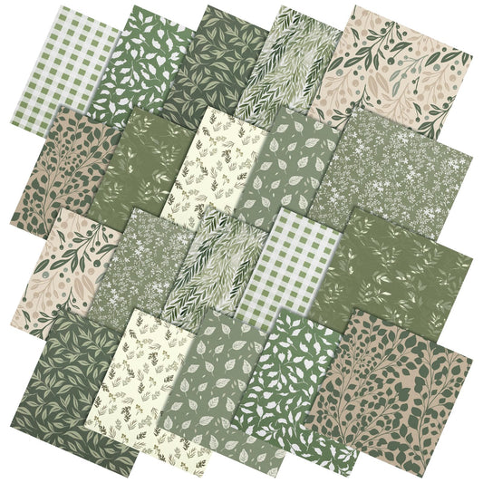 Hahafelt 10 Pcs Sage Green Quilting Fabric by The Yard 20 x 20 Inch Vintage Green Greenery Square Fabric Gingham Fat Quarters Bundle Material Precut Patchwork for Summer DIY Sewing Craft Supplies