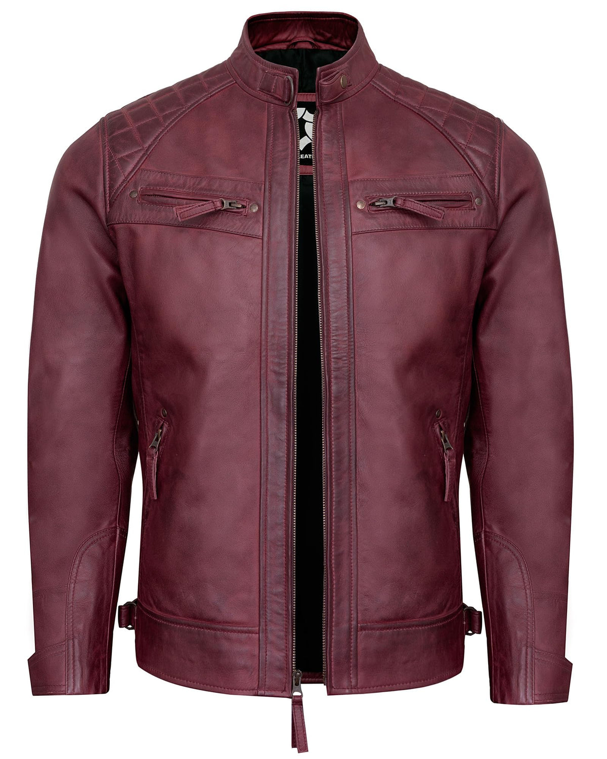 UrbanFocal Leather Jacket Men - Mens Maroon Leather Jackets | [101000403] Diamond1 Maroon, M