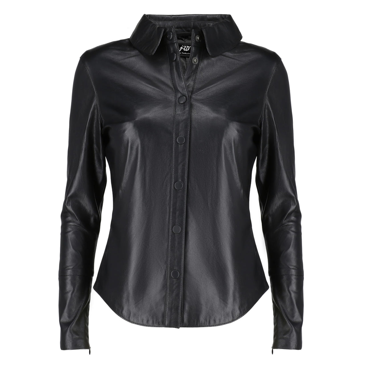 Jild Casual Shirt Real Leather Jacket Women - Long Sleeve Snap Button Down Soft Lambskin Leather Shacket Regular and Plus Size (LS-Blk-M)
