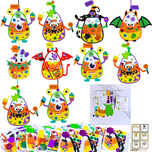 Winlyn 24 Sets Halloween Craft Kits for Kids - Ghost Monster Candy Corn Foam Individual Craft Kits - Arts and Crafts for Kids - Home Classroom Activities - Party Favors for Trick-Or-Treaters