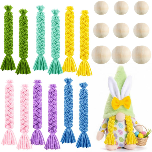 Syhood 21 Pcs Spring Gnome Braids for Crafting Summer Gnome Making Supplies for Easy Craft Pre Cut Dwarf Braid Beard and Small Unfinished Wooden Ball Nose Handmade Accessories