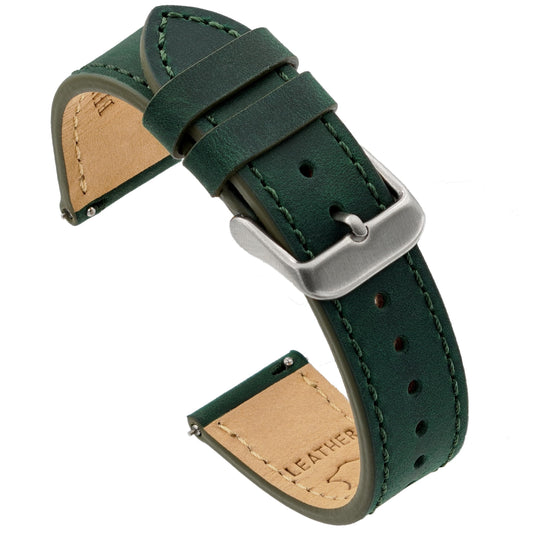 Benchmark 20mm Green Leather Watch Band - Quick Release Crazy Horse Leather Watch Strap - 20mm Leather Watch Band (20mm, Green)