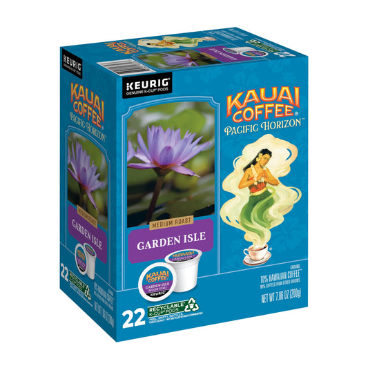 Kauai Coffee K-Cup Pods for Keurig Brewers – Arabica Coffee, 10% Hawaiian – Medium Roast, Bright Aroma With Light Floral Notes – Garden Isle, 1 Pack of 22 Single Serve K-Cups