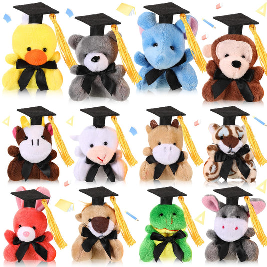 Blueweenly 12 Pcs 2026 Grad Stuffed Animal Bulk Mini Graduation Plush Animal Toy with Cap Class of 2026 Stuffed Bear Keychain for Party Decoration Goodie Bag Filler Toy Carnival Prizes Exchange Gift
