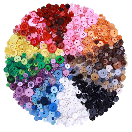 Megoogo 1400-1500pcs Mixed Size Resin Buttons, 12 Color Assorted Craft Buttons Charms for Manual Button Painting Sensory Play School Projects,DIY Handmade Ornament