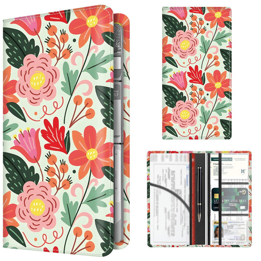BAUCIWLD Premium Car Registration and Insurance Card Holder, Cute PU Leather Car Document Holder, Vehicle Glove Box Car Organizer with Magnetic Closure for Driver License, Cards Bright Exotic Floral