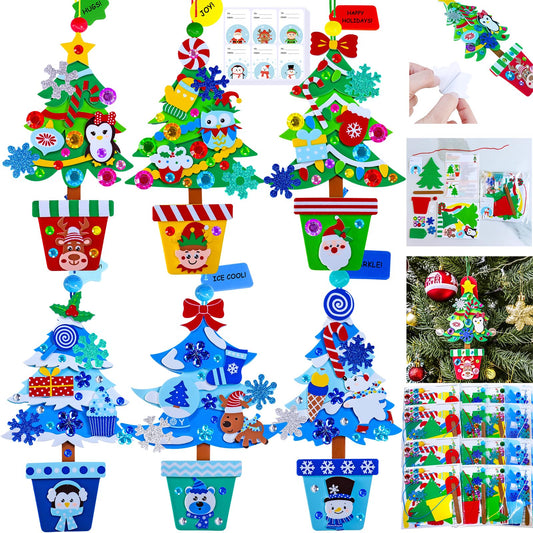 Winlyn 24 Sets Winter Decorations DIY Potted Pine Tree Ornaments Christmas Craft Kits Foam Tree with Festive Foam Stickers for Kids Holiday Seasonal Gift Home Classroom Activities Party Favors