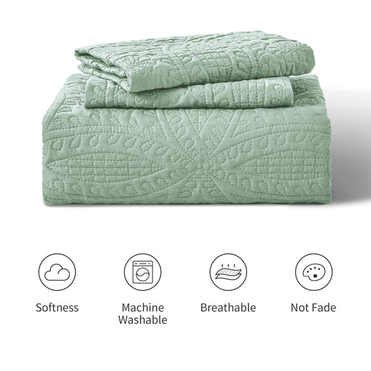 Love's cabin Quilts for Queen Bed Sage Bedspreads - Soft Bed Summer Lightweight Bedspread Comforter - Modern Style Coin Pattern Coverlet for All Season - 3 Pieces (1 Quilt, 2 Pillow Shams)