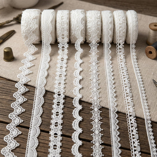 IDONGCAI 8 Rolls White Venice Lace Ribbon Set - Vintage Lace Trim for Sewing, DIY Crafts, Garment, Wedding & Home Decor Black lace