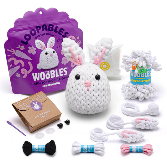 The Woobles Crochet Kit for Beginners with Easy Peasy Loopable Yarn, As Seen on Shark Tank - Easy Arts and Crafts Knitting & Crochet Animals Kit with Step-by-Step Video Tutorials (JoJo the Bunny)