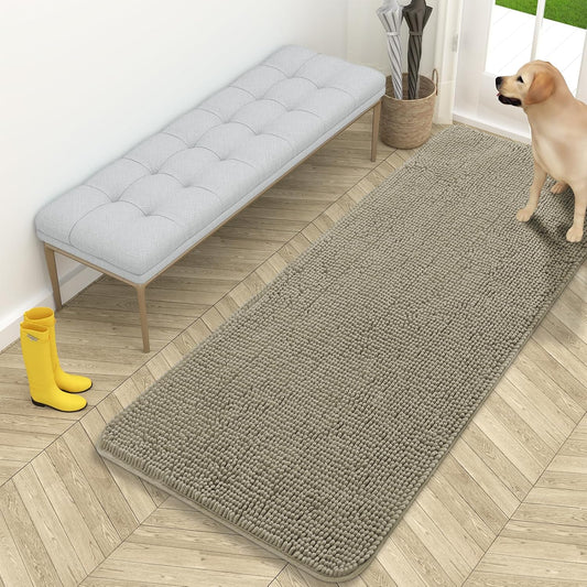 OLANLY Dog Door Mat - Absorbent Non-Slip Washable Doormat for Muddy Paws | 59x24 Warm Taupe