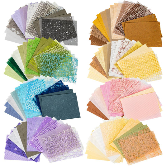 Forzacx 144 Sheets textured scrapbook paper, 8 Pack decorative craft paper and Mesh Fabric Assorted Set - for DIY Background Card Making Scrapbook Photo Album Decor, 3.9x5.5 Inch