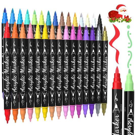 TOSHARE 30 Colors Dual Tip Acrylic Paint Markers, Premium Brush&Fine Acrylic Paint Pens for Rock, Wood, Paper, Fabric, Canvas, Glass,Ceramic,Egg,Scrapbook and DIY Crafts Supplies-Junk Journal Supplies