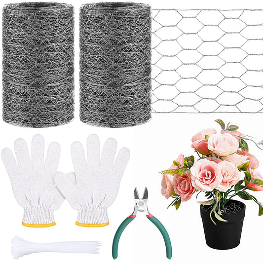 SATINIOR Floral Wire Netting for Craft, 4 x 393.7 Inches Netting Chicken Wire with Plier Gloves Cable Ties for Floral Arrangements, Plant & Decorate Flower Arch DIY, Weeding Decor