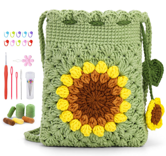 Fedmut Crochet Kit for Beginners - Phonebag Crochet Starter Kit with Video Tutorials and Yarns, Hook, Accessories for Adult Knitting Craft DIY