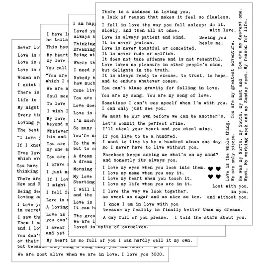 Esland 100+ Love Quotes Inspirational Motivational Scripts Planner Stickers Typewriter Style Sayings Letters Aesthetic Journal Diary Scrapbook Art Crafts Accessories 4 Sheets