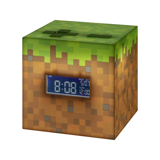 Paladone Licensed Minecraft Grass Block Digital Alarm Clock, Light Up Lamp Plays Official in Game Music, Bedroom Decor for Minecraft Gamers, Tweens and Kids - Minecraft Gift