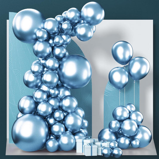 PartyWoo Metallic Light Blue Balloons - 100 Pcs Latex Balloon Arch Kit | 18", 12", 10", 5" Sizes for Graduation, Baby Shower, Birthday Party Decorations