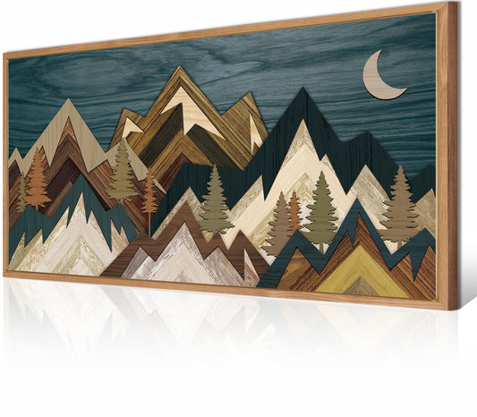 BINCUE Mountain Wall Art Framed Canvas Wall Art Nature Forest Wall Decor Rustic Farmhouse Wall Painting Moon Art for Living Room Bedroom Dining Room Large Size 20"x40"
