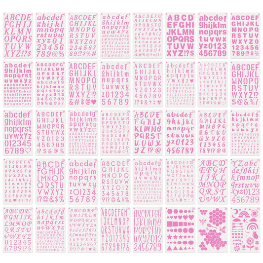 BAMIDELE Letter and Number Stencils for Painting - 40 PCS Small Alphabet Stencils (1, 0.75, 0.5, 0.35 Inch) for Crafts, Wood, Cakes - Reusable Plastic Bullet Journaling Letter Stencil (7.5 x 5 Inch)