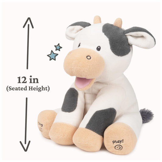 GUND Baby Buttermilk the Cow Animated Plush, Singing Stuffed Animal Sensory Toy, Sings Old Macdonald and Teaches Animal Sounds, Cream/Grey, 12”
