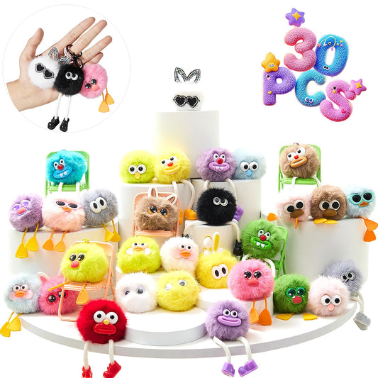 30PCS Party Favors Kids Keychains - Fun Keychain Cute Birthday Goodie Bags Stuffers for Kids Plush Keychain Bulk Monster Keychains End of Year Student Gifts from Teacher 5th Grade Graduation Gifts