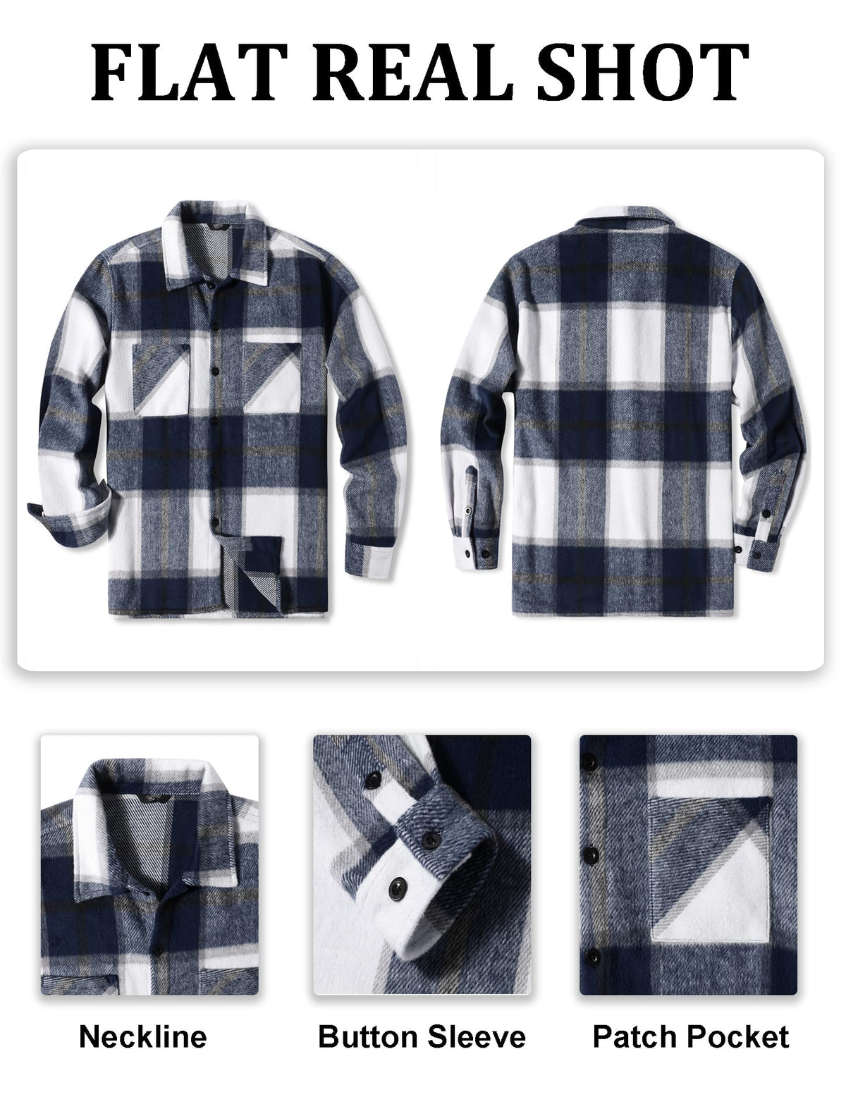 COOFANDY Mens Coat Shirt Long Sleeve Flannel Jacket Classic Plaid Shirt Lightweight Hunting Shirt Navy Blue