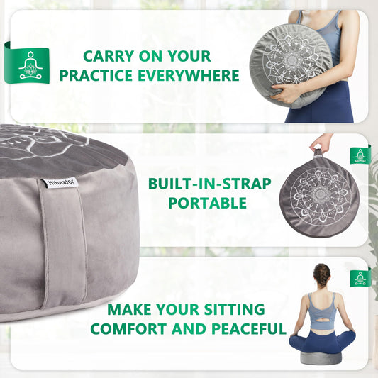 Hihealer Meditation Cushion, Traditional Tibetan Meditation Pillow Velvet Cover - Large Floor Cushion Seating for Adults - Yoga Buckwheat Bolster for Women、Moms
