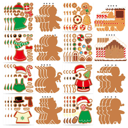 Christmas Gingerbread Man Craft Kit for Kids, Make a Gingerbread House Hanging Ornament Sticker Kit, Christmas Party Favor Home Classroom Activity(24 Sets)