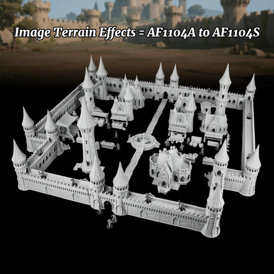 TTRPG Scenery Modular Epic Fortress - 25mm Scale Unpainted Dungeon Walls & Defense Towers, Massive RPG Terrain Set for Dungeon Masters & Wargame - City Walls Set (AF1104 A)