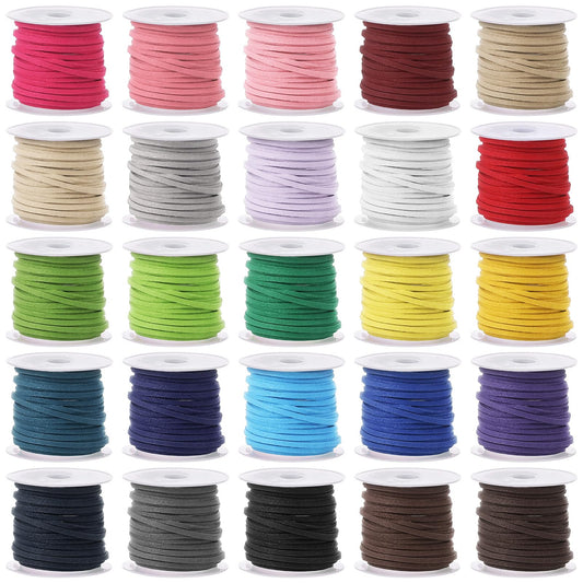 Faux Suede Leather Cord, 25 Rolls Flat for Jewelry Making, Leather Strips & Laces for Dream Catcher Supplies DIY Crafts, Thread Velvet String for Necklace, Bracelet, Beading (25 Colors)