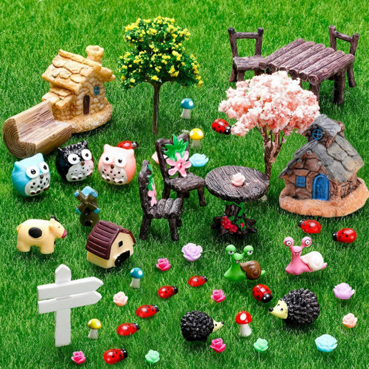 Skylety 64 Pieces Fairy Garden Accessories Outdoor Mini Animals Ornament Kit Animal Figurines Miniature Micro Landscape Accessories for Dollhouse Decoration Plant House DIY Craft Decor