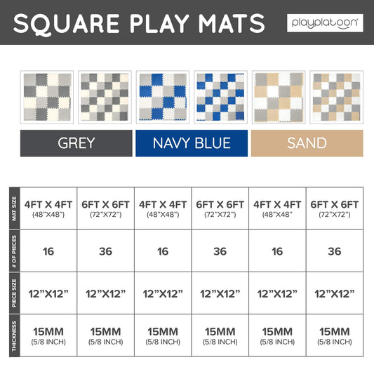 Play Platoon Non-Toxic Foam Puzzle Floor Mat, Comfortable, Extra Thick, Cushiony Play Mat for Toddlers, Kids & Adults, 36 Tiles (12"x12"), Square, Grey/Cream/Charcoal