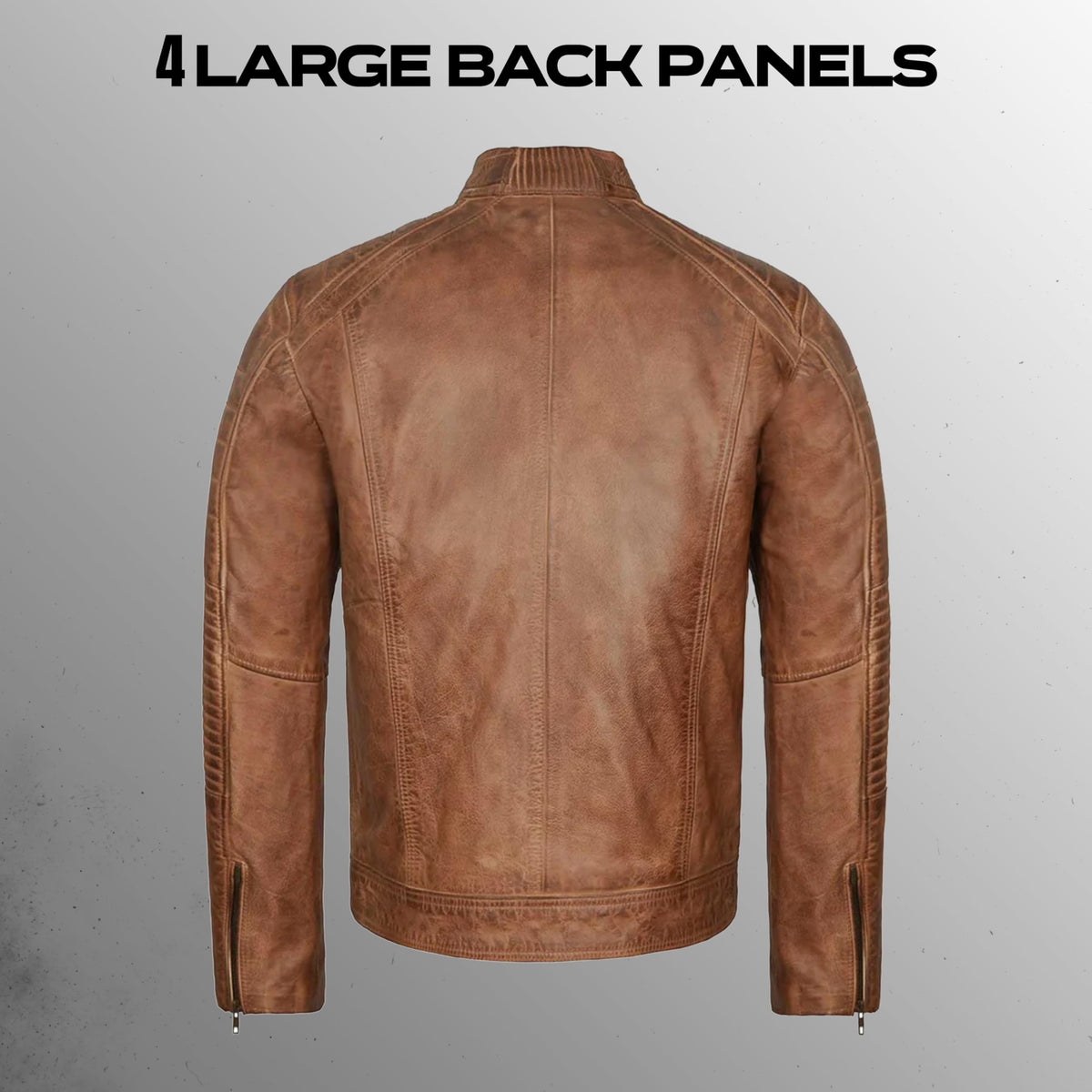 Leatherick Mens Distressed Tan Brown Genuine Leather Cafe Racer Biker Jacket Retro Style Vintage Jacket (US, Alpha, Large, Regular, Regular, Tan Brown)