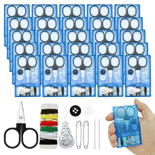 25 Boxes Mini Travel Sewing Kit Quick Fix Sewing Kits Bulk Basic Portable Pre Threaded Needle Emergency Repair Tool for Christmas Gifts Beginner Traveler Home Hotel (Blue)
