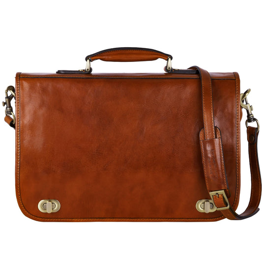 Time Resistance Leather Briefcase for Men - Italian Full Grain Leather Laptop Bag - Messenger Bag - Gift Box Included