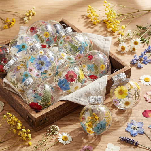 Gemscream 121 Pcs 20 Sets 2.36 inch Pressed Flower Craft Kit for Adults Womens Kit DIY Fillable Crafts Balls Dried Pressed Flowers Art Plastic Hanging Balls for Home Decor, Keepsake Crafts(Multicolor)