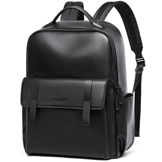 MATE ELAN Leather Backpack For Men Fit 15" Laptop Waterproof Vintage Black Work Travel Flip Design Small Pu Backpack For Men Women Casual
