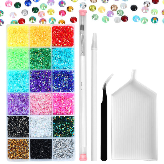 Meibite Jelly Rhinestones Kit 36000pcs Flatback Gems for Crafts, 3mm Round Rhinestones for Nails, Clothes, Tumblers, Decoration, DIY Bedazzling Kit with Tools