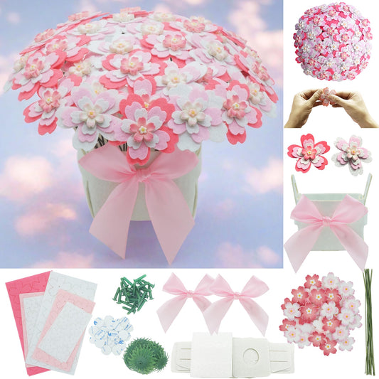 BAZIMA DIY Felt Flower Art Craft Kit,Cherry Blossom Bouquet Making Kit, Floral Gifts,Beginner Craft Kit, Arrange Pre-Cut Felt Flowers, Ideas for Art Project Activity,32 Felt Flowers.