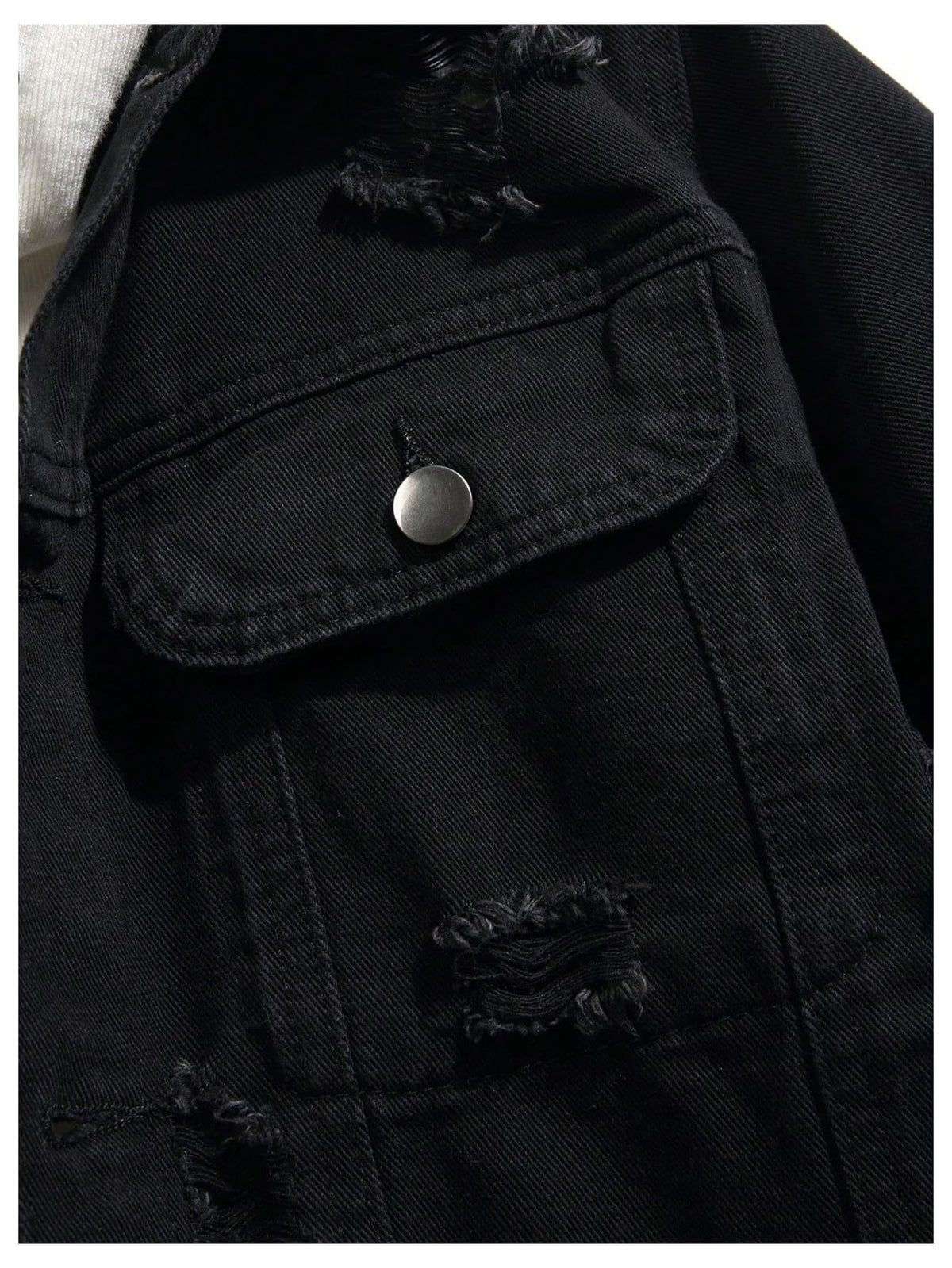 SOLY HUX Men's Ripped Denim Jacket Button Front Collared Long Sleeve Grunge Jean Jackets Streetwear Pure Black X-Large