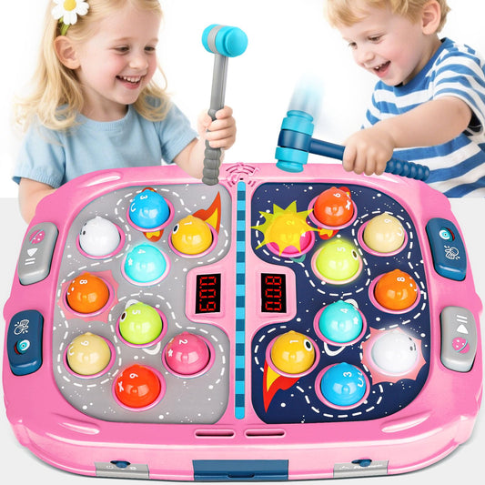 WAYKEE Whack a Game Mole, Toys for Ages 3-4 5-7 8-12 Girls Boys, Whack Game for Toddlers, Gifts for 3 4 5 6+ Year Old Girls Boys, Early Learning Educational Toys with 2 Hammers Sound & Light