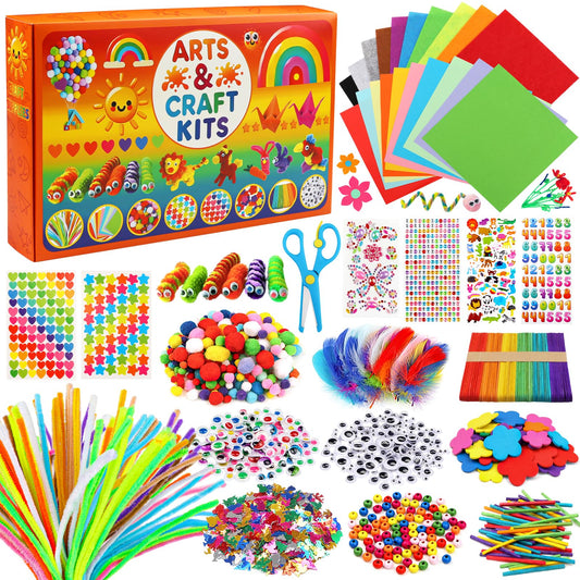 DOITEM Pipe Cleaners Craft Supplies, 1800Pcs Arts and Crafts Supplies DIY School Craft Project Including Pipe Cleaner Pom Poms Craft Kits for Kids Over 8 Years Old