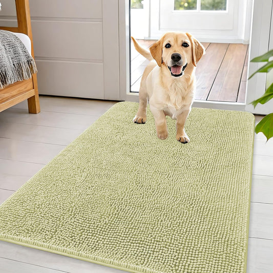 OLANLY Dog Door Mat - Absorbent Non-Slip Washable Chenille Mat for Muddy Paws | 44x32, Vanilla