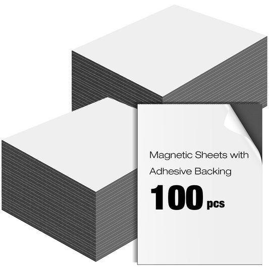 Xuhal 100 Pcs Magnetic Adhesive Sheets 4 x 6 Inch Flexible Magnetic Sheets with Adhesive Backing Self Paper Easy to Cut for Craft Photo Home Fridge Office Black