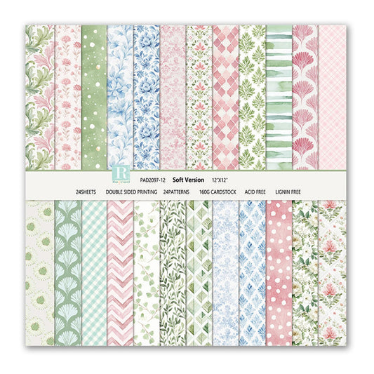 Scrapbook Paper Boho Patterned Paper for Scrapbooking, Double Sided Floral Decorative Craft Papers, MIATTCLD 24 Sheets Scrapbook Background Papers for Photo Album Journal Decor (Pink, 12x12 IN)